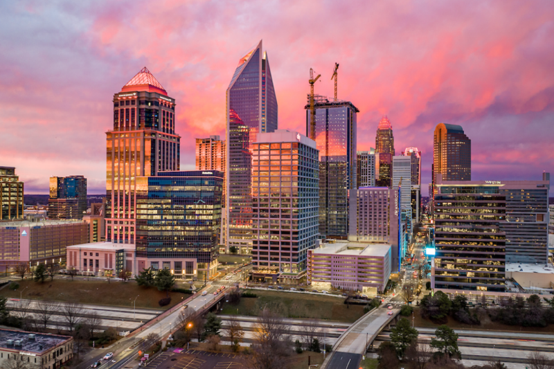 Charlotte skyline at dusk