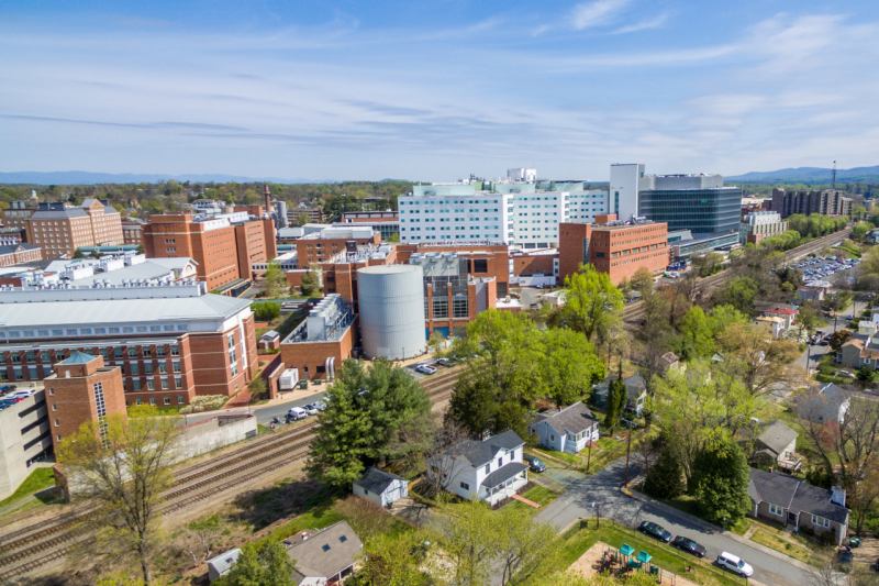 An aerial view of Charlottesville