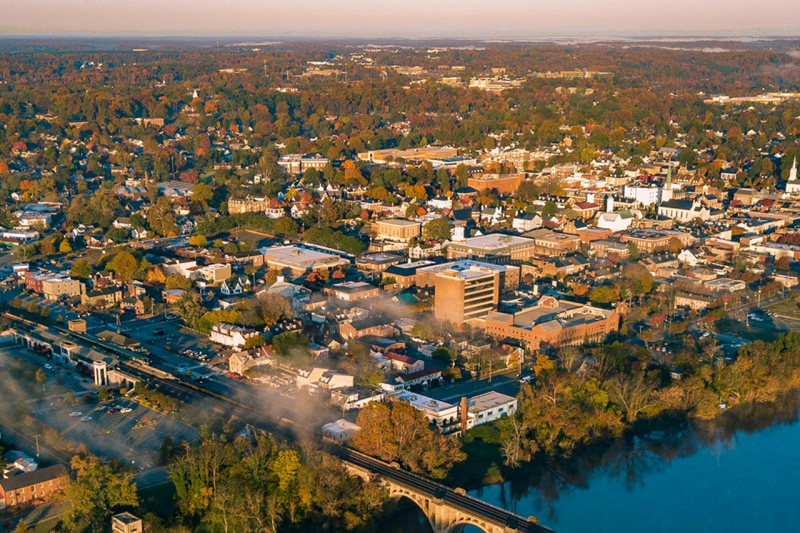 An aerial view of Fredericksburg