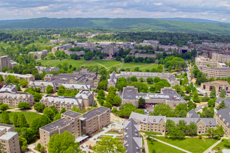 An aerial view of campus