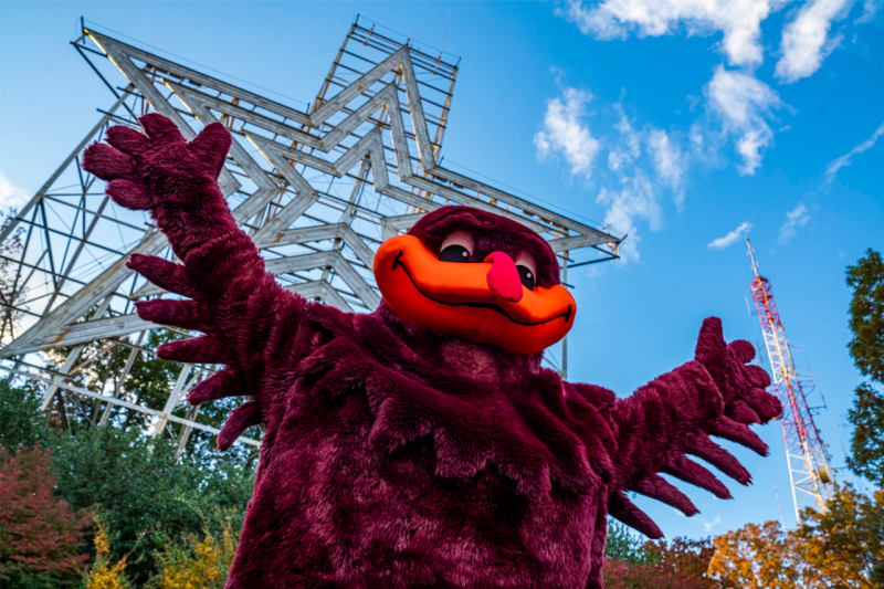 The HokieBird in front fo the Roanoke Star